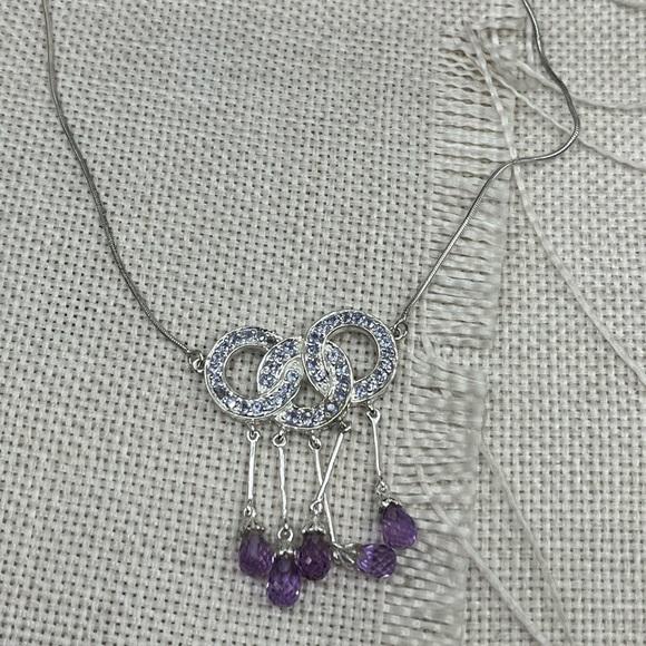 90s Vintage Sterling Silver Necklace with Amethyst & Tanzanite Gemstones - Picture 11 of 13